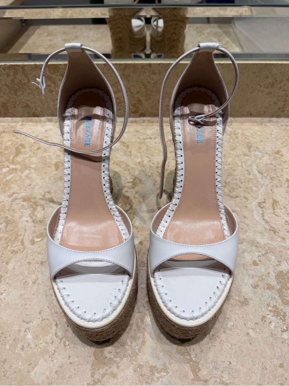 Betzabe White Ankle-Tie Espadrille Wedge Sandals for Women